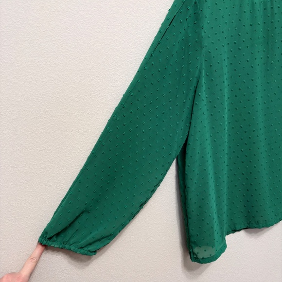 J. Crew Factory Swiss Dot Cold Shoulder Sheer Green Top - KL - Picture 4 of 6